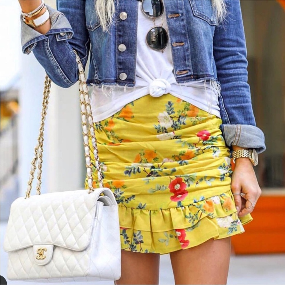 Lovers + Friends Floral Ruched Mini Skirt